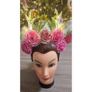 Handmade Light-Up Floral Antler Headband LED Deer Antlers Festival Costume NWOT